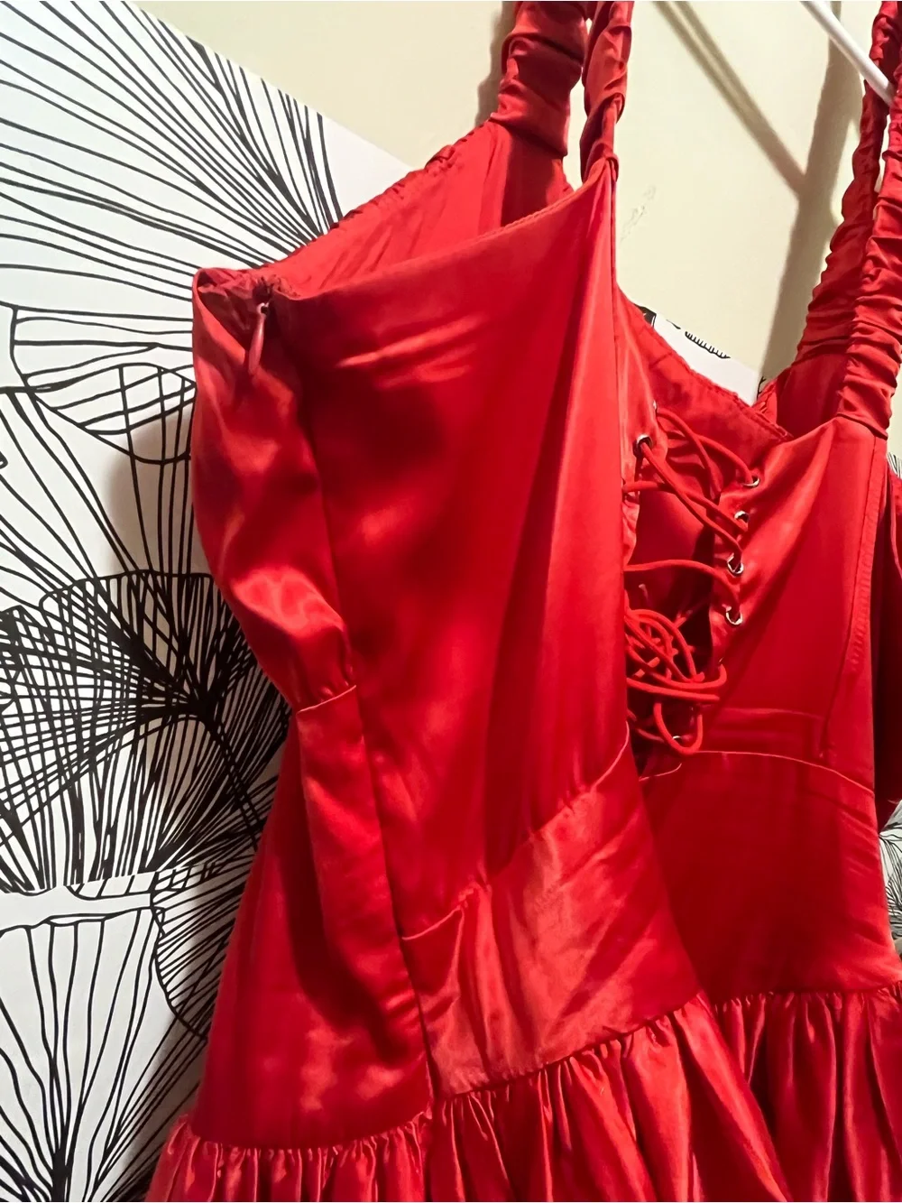 Red Satin bubble hem mini dress - women dresses